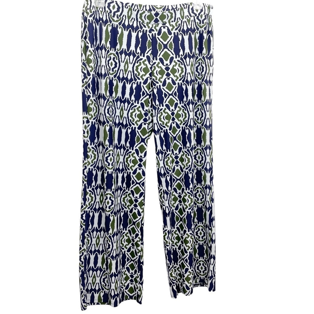Jude Connally Pants XL Wide Leg Elastic Waist Stretch Jersey Knit Blue Green